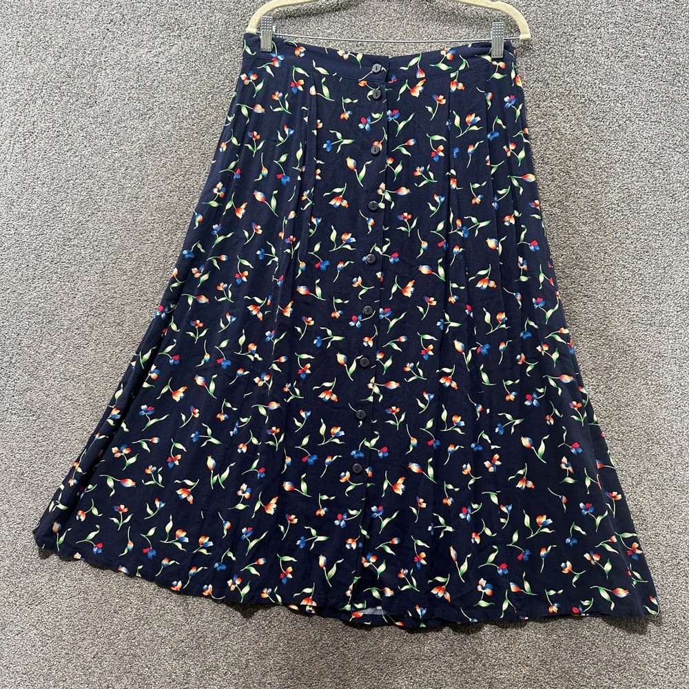 VTG 90s Prophecy Sag Harbor Midi Skirt XL Dark Floral Button Front Rayon Grunge